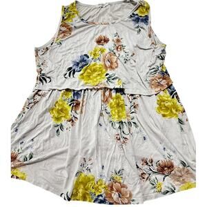 Bea Island Tunic Top Women Size XXL Yellow Blue Floral Sleeveless Modal Blend